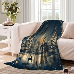 Renne Plaid en Polaire Imprimé 3D Couverture Douce Confortable pour Canapé Lit Bureau