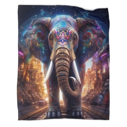 Éléphant Plaid en Polaire Imprimé 3D Couverture Douce Confortable pour Canapé Lit Bureau