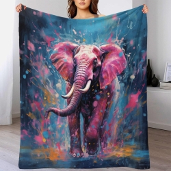 Éléphant Plaid en Polaire Imprimé 3D Couverture Douce Confortable pour Canapé Lit Bureau