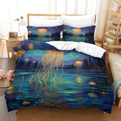 Méduse Housse de Couette Imprimée 3D Douce 3 Pièces Literie Garçons Filles
