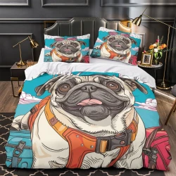 Bouledogue français Housse de Couette Imprimée 3D Douce 3 Pièces Literie Garçons Filles