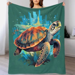 Tortue de mer Plaid en Polaire Imprimé 3D Couverture Douce Confortable pour Canapé Lit Bureau