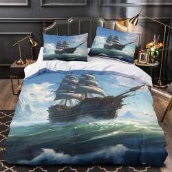 Voilier Housse de Couette Imprimée 3D Douce 3 Pièces Literie Garçons Filles