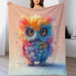 Hibou Plaid en Polaire Imprimé 3D Couverture Douce Confortable pour Canapé Lit Bureau