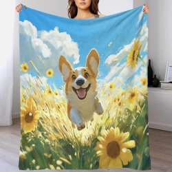 Corgi Plaid en Polaire Imprimé 3D Couverture Douce Confortable pour Canapé Lit Bureau