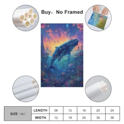 Baleine Peinture sur toile sans cadre, impressions posters art mural pour déco maison chambre bureau
