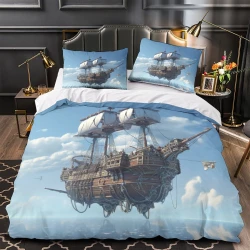 Voilier Housse de Couette Imprimée 3D Douce 3 Pièces Literie Garçons Filles