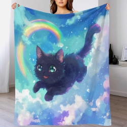 Chat Plaid en Polaire Imprimé 3D Couverture Douce Confortable pour Canapé Lit Bureau