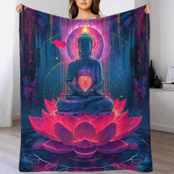 Bouddha Plaid en Polaire Imprimé 3D Couverture Douce Confortable pour Canapé Lit Bureau