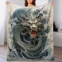 oriental Dragon Plaid en Polaire Imprimé 3D Couverture Douce Confortable pour Canapé Lit Bureau