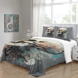 Crâne Housse de Couette Imprimée 3D Douce 3 Pièces Literie Garçons Filles