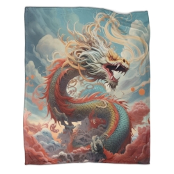 oriental Dragon Plaid en Polaire Imprimé 3D Couverture Douce Confortable pour Canapé Lit Bureau