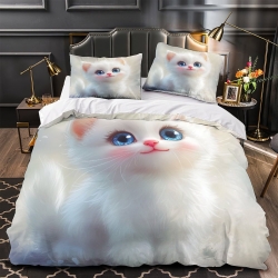 Cute Chat Housse de Couette Imprimée 3D Douce 3 Pièces Literie Garçons Filles