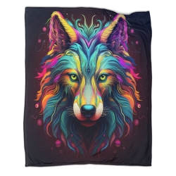 Loup Plaid en Polaire Imprimé 3D Couverture Douce Confortable pour Canapé Lit Bureau