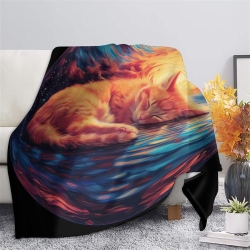 Chat Plaid en Polaire Imprimé 3D Couverture Douce Confortable pour Canapé Lit Bureau