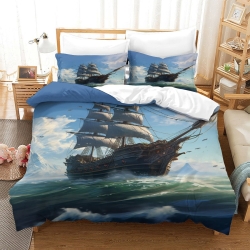 Voilier Housse de Couette Imprimée 3D Douce 3 Pièces Literie Garçons Filles
