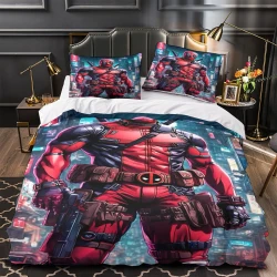 Deadpool Marvel Housse de Couette Imprimée 3D Douce 3 Pièces Literie Garçons Filles