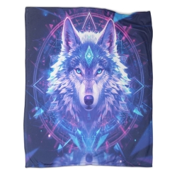 Loup Plaid en Polaire Imprimé 3D Couverture Douce Confortable pour Canapé Lit Bureau