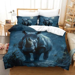 Rhinocéros Housse de Couette Imprimée 3D Douce 3 Pièces Literie Garçons Filles