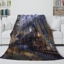 Train à vapeur Plaid en Polaire Imprimé 3D Couverture Douce Confortable pour Canapé Lit Bureau