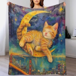 Chat Plaid en Polaire Imprimé 3D Couverture Douce Confortable pour Canapé Lit Bureau