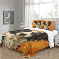 Border Collie Housse de Couette Imprimée 3D Douce 3 Pièces Literie Garçons Filles