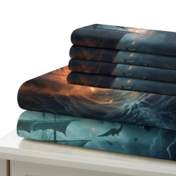 Voilier Housse de Couette Imprimée 3D Douce 3 Pièces Literie Garçons Filles