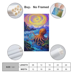Pieuvre Peinture sur toile sans cadre, impressions posters art mural pour déco maison chambre bureau