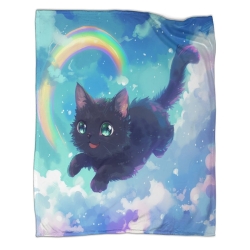 Chat Plaid en Polaire Imprimé 3D Couverture Douce Confortable pour Canapé Lit Bureau