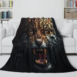 Léopard Plaid en Polaire Imprimé 3D Couverture Douce Confortable pour Canapé Lit Bureau