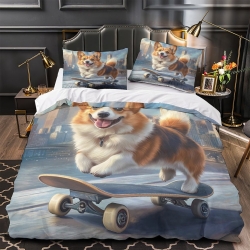 Corgi Housse de Couette Imprimée 3D Douce 3 Pièces Literie Garçons Filles