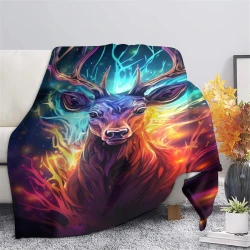 Renne Plaid en Polaire Imprimé 3D Couverture Douce Confortable pour Canapé Lit Bureau