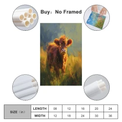 Vache des Highlands Peinture sur toile sans cadre, impressions posters art mural pour déco maison chambre bureau