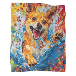 Corgi Plaid en Polaire Imprimé 3D Couverture Douce Confortable pour Canapé Lit Bureau