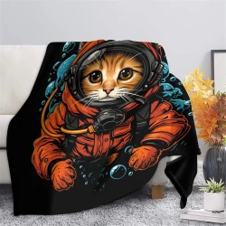 Chat Plaid en Polaire Imprimé 3D Couverture Douce Confortable pour Canapé Lit Bureau