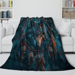 Loup Plaid en Polaire Imprimé 3D Couverture Douce Confortable pour Canapé Lit Bureau