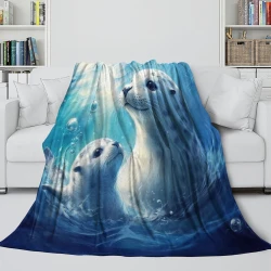 Phoque Plaid en Polaire Imprimé 3D Couverture Douce Confortable pour Canapé Lit Bureau