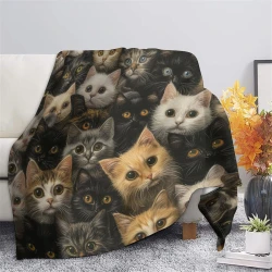 Chat Plaid en Polaire Imprimé 3D Couverture Douce Confortable pour Canapé Lit Bureau