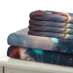 Space Chat Housse de Couette Imprimée 3D Douce 3 Pièces Literie Garçons Filles