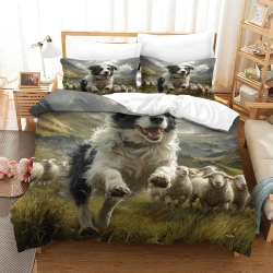 Border Collie Housse de Couette Imprimée 3D Douce 3 Pièces Literie Garçons Filles