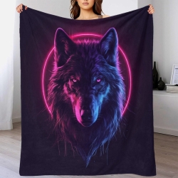 Loup Plaid en Polaire Imprimé 3D Couverture Douce Confortable pour Canapé Lit Bureau