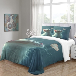 Cute Chat Housse de Couette Imprimée 3D Douce 3 Pièces Literie Garçons Filles