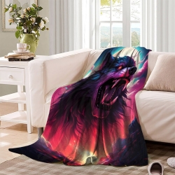 Loup Plaid en Polaire Imprimé 3D Couverture Douce Confortable pour Canapé Lit Bureau