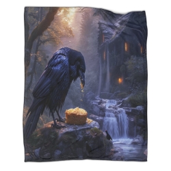 Corbeau Plaid en Polaire Imprimé 3D Couverture Douce Confortable pour Canapé Lit Bureau