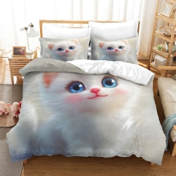 Cute Chat Housse de Couette Imprimée 3D Douce 3 Pièces Literie Garçons Filles