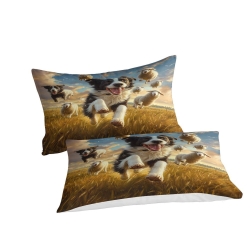 Border Collie Housse de Couette Imprimée 3D Douce 3 Pièces Literie Garçons Filles