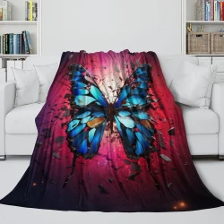 Papillon Plaid en Polaire Imprimé 3D Couverture Douce Confortable pour Canapé Lit Bureau