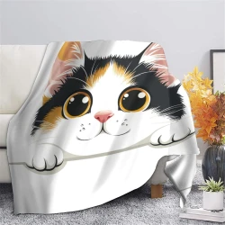 Cute Chat Plaid en Polaire Imprimé 3D Couverture Douce Confortable pour Canapé Lit Bureau