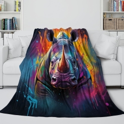 Rhinocéros Plaid en Polaire Imprimé 3D Couverture Douce Confortable pour Canapé Lit Bureau