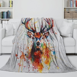 Renne Plaid en Polaire Imprimé 3D Couverture Douce Confortable pour Canapé Lit Bureau